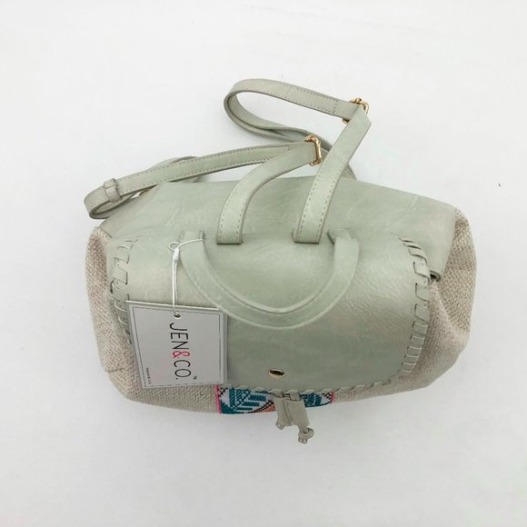 Jen and Co. Tribal Back Pack Vegan Leather Embroidered Woven Pattern Ivory Cream - Picture 4 of 7